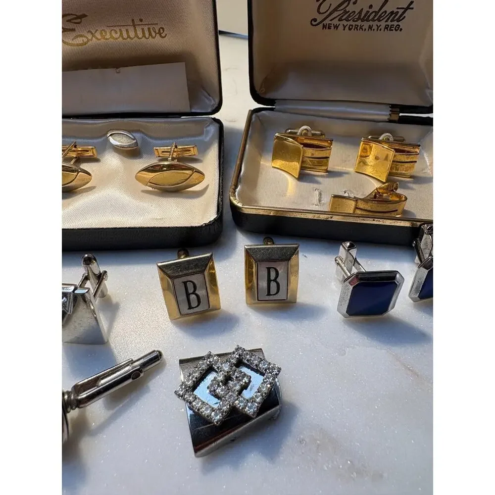 Vintage VTG lot of cufflinks and tie tacks some SWANK